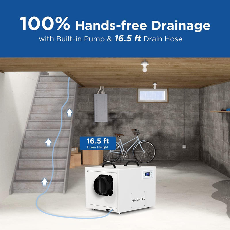 212 Pints Commercial Dehumidifier with Pump and Drain Hose for Large High Humidity Spaces | MOISWELL Defender XP120 - Colzer